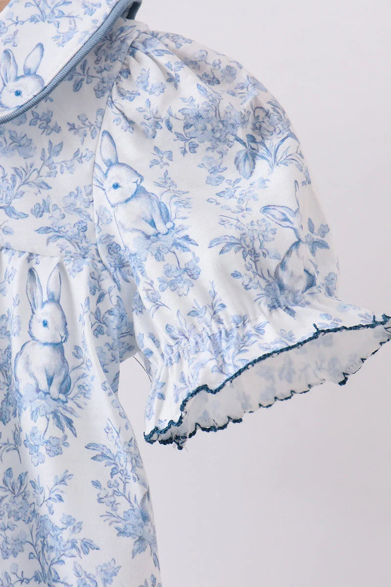Navy bunny embroidery floral peter pan collar bubble - Image 2