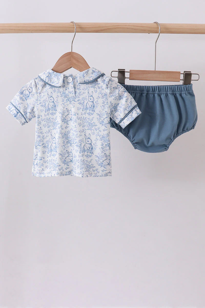 Navy bunny embroidery peter pan collar bloomer set - Image 4