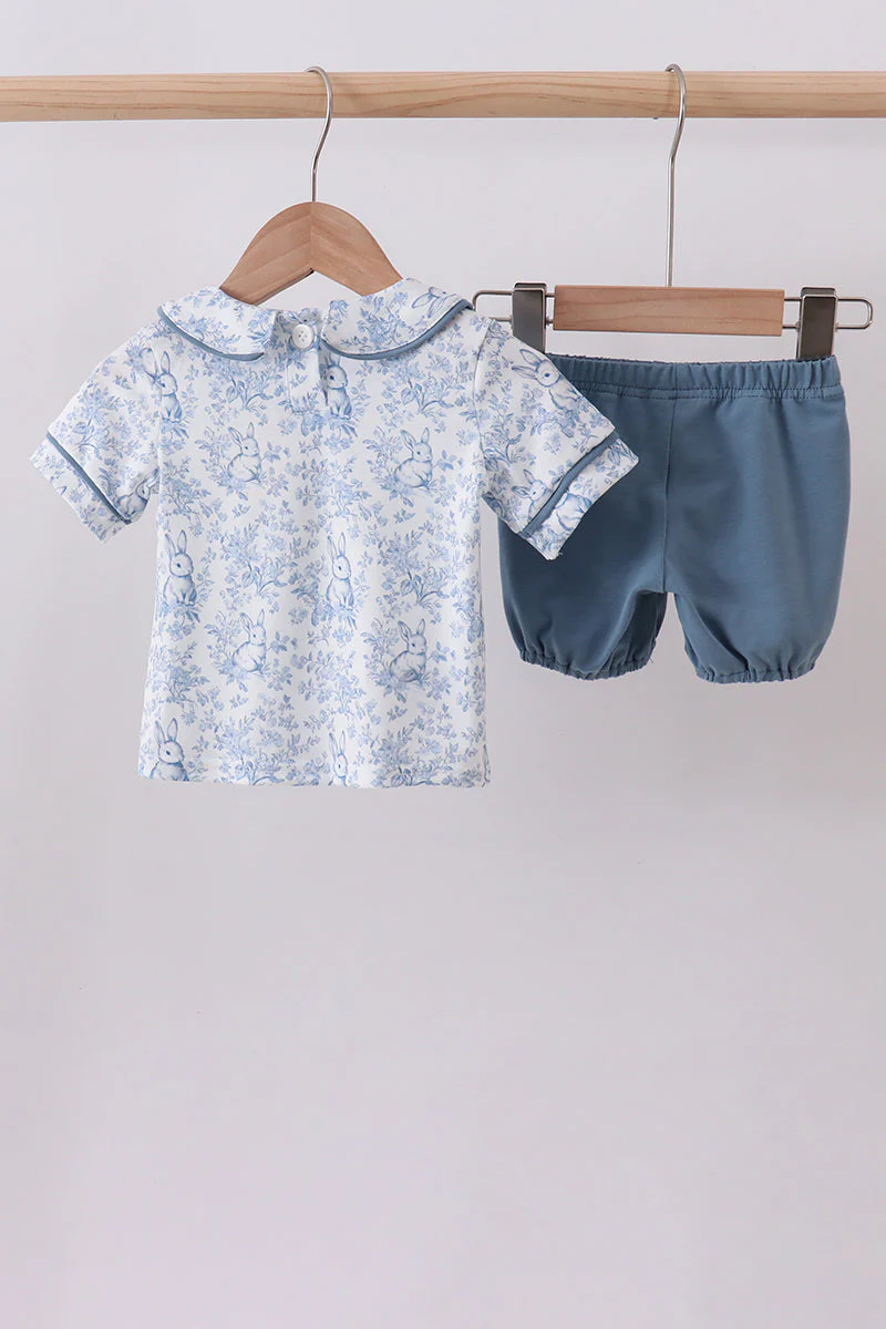 Navy bunny embroidery peter pan collar bloomer set - Image 5