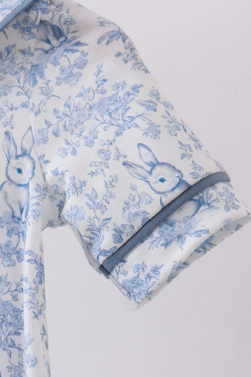 Navy bunny embroidery peter pan collar bubble - Image 2