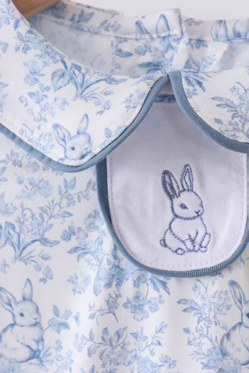 Navy bunny embroidery peter pan collar bubble - Image 4