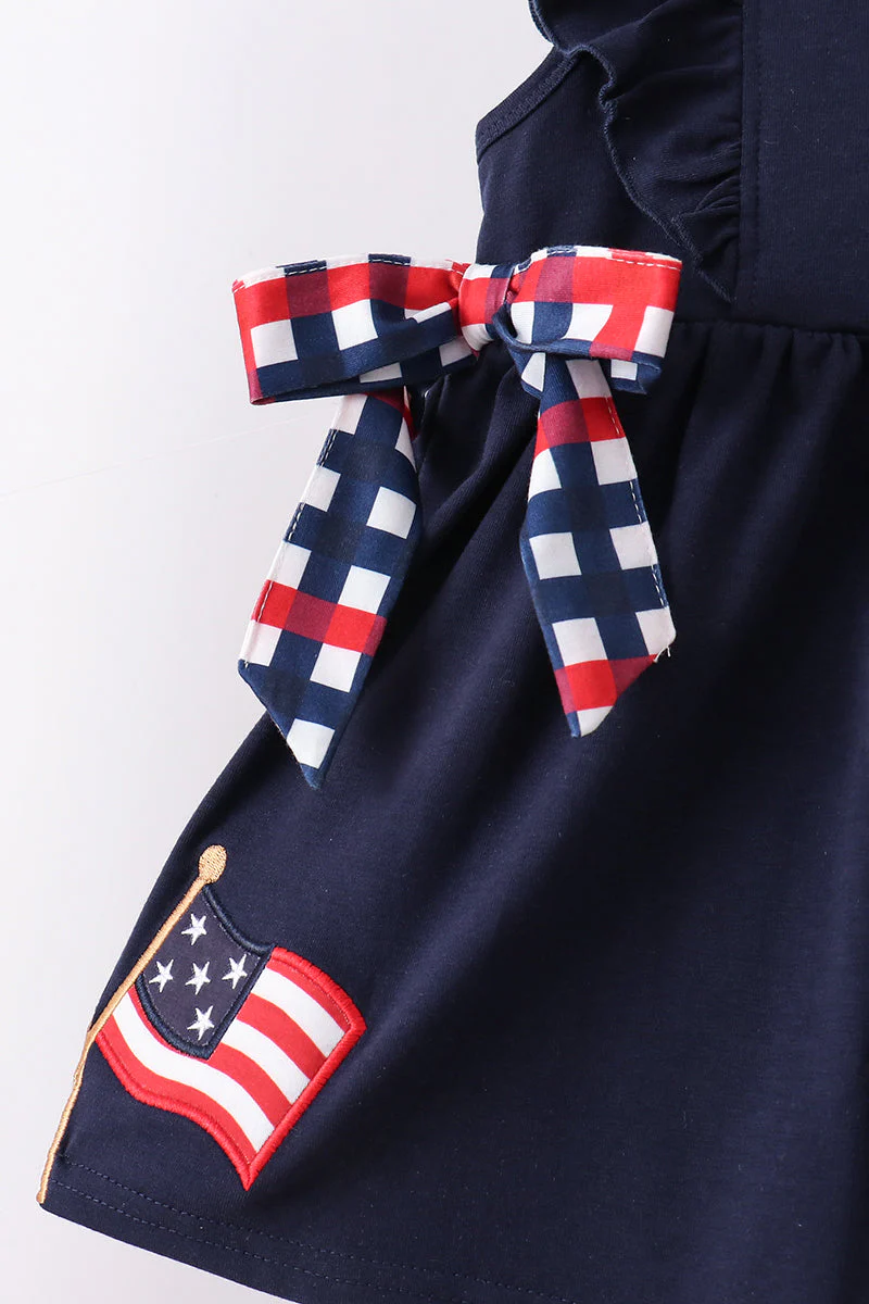 Navy flag applique gingham ruffle shorts set - Image 2