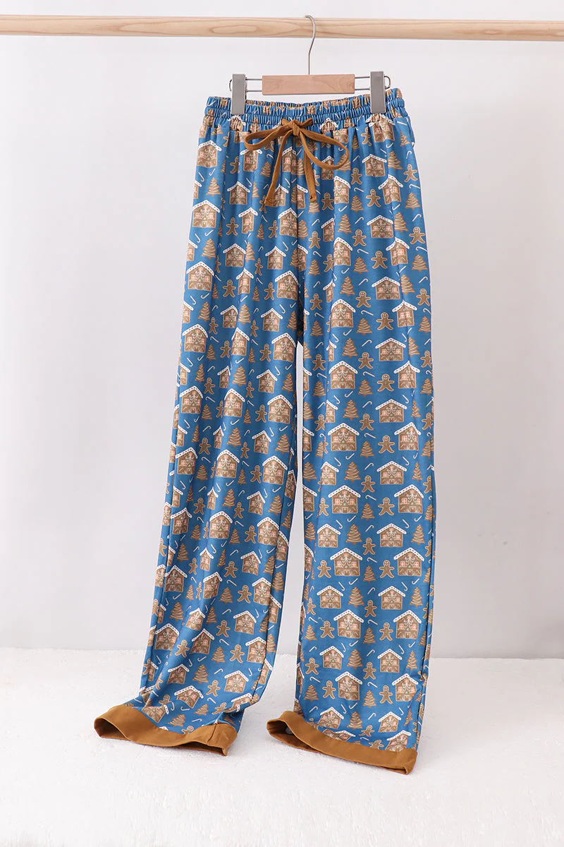 Navy gingerbread print dad pajamas pants