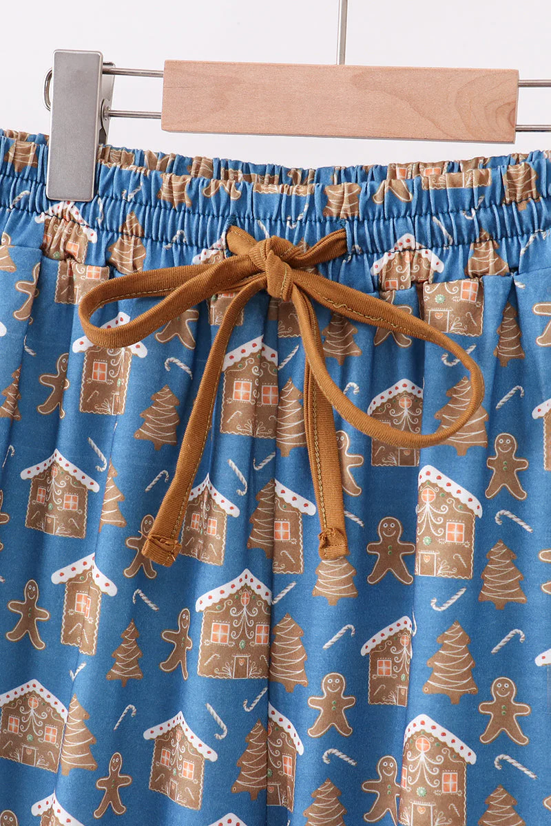 Navy gingerbread print dad pajamas pants - Image 2