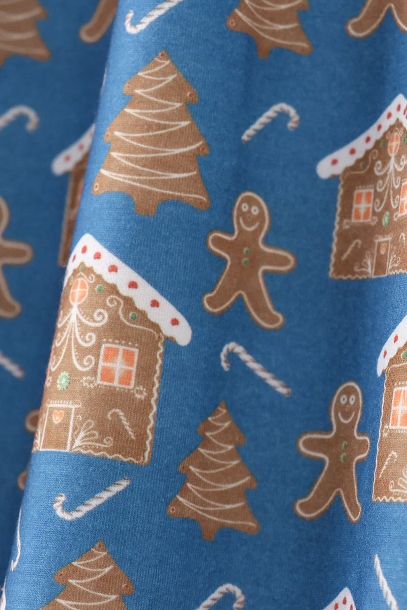 Navy gingerbread print dad pajamas pants - Image 3