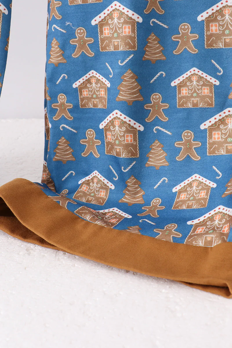 Navy gingerbread print dad pajamas pants - Image 4