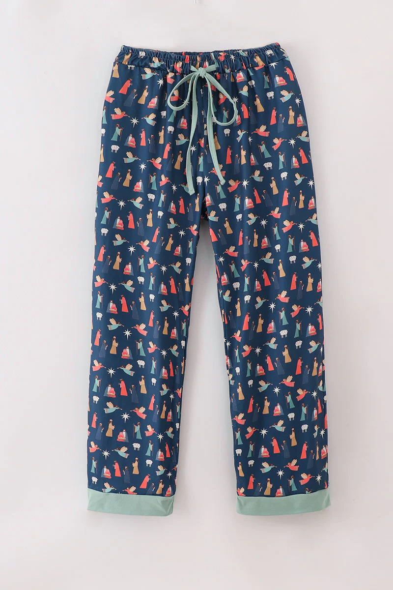Navy nativity print dad pajamas pants