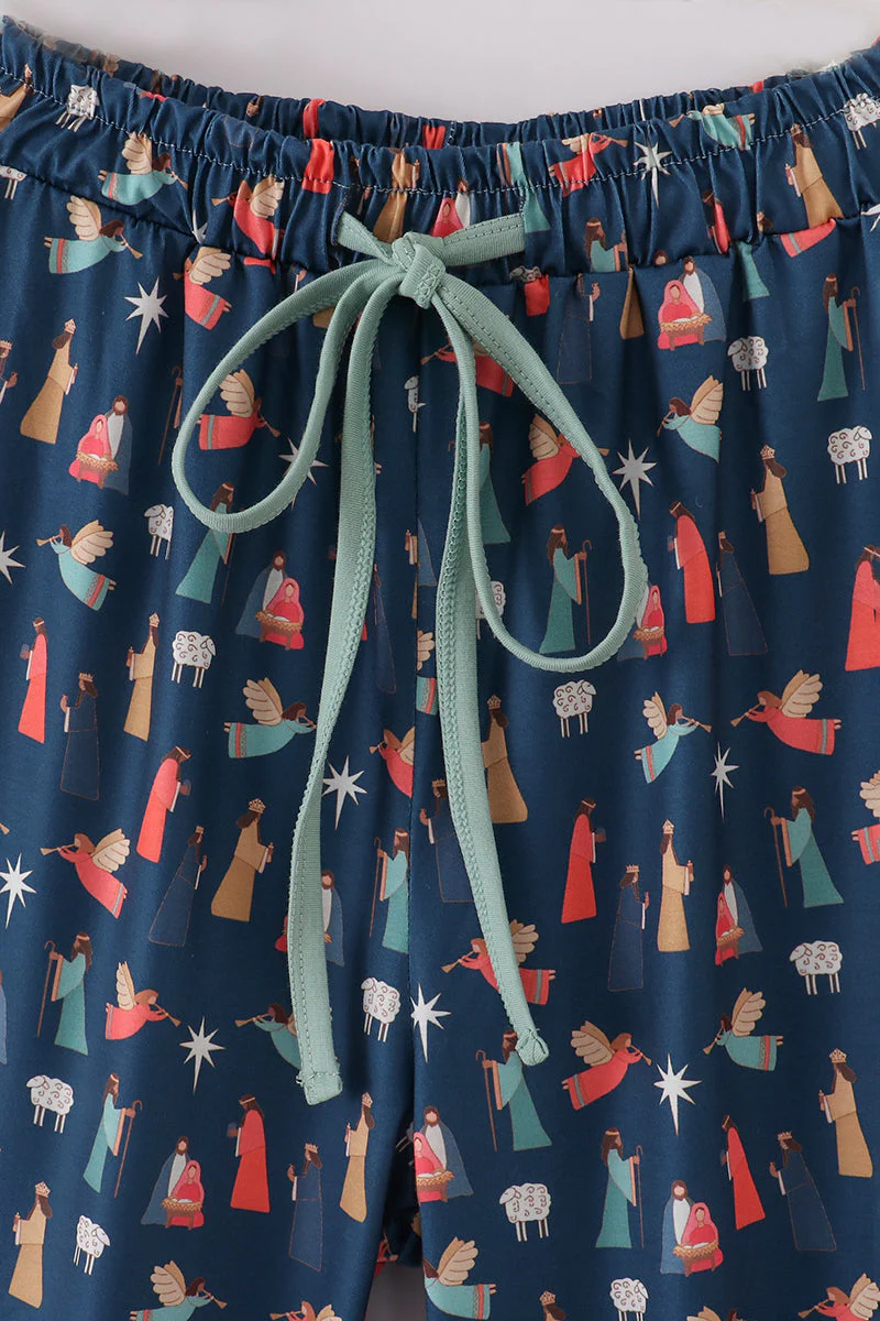 Navy nativity print dad pajamas pants - Image 2