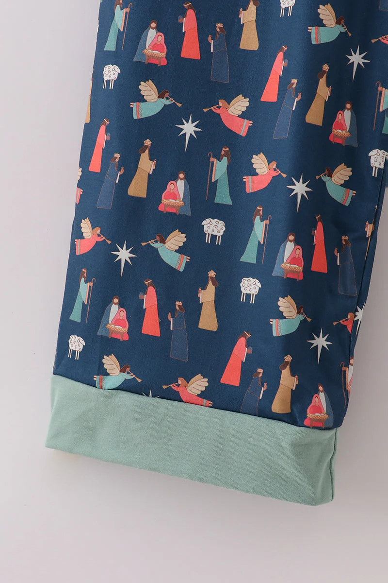 Navy nativity print dad pajamas pants - Image 3
