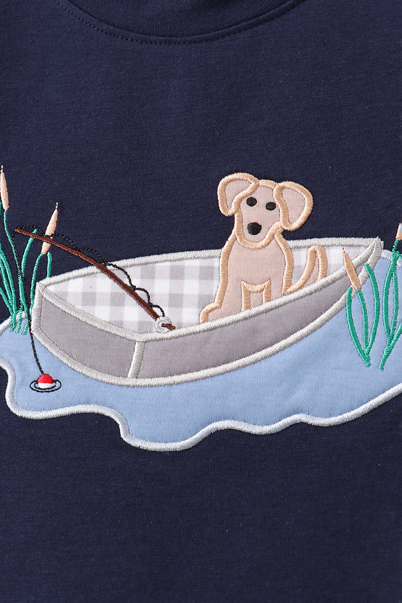 Navy Puppy Applique Seersucker Set - Image 2