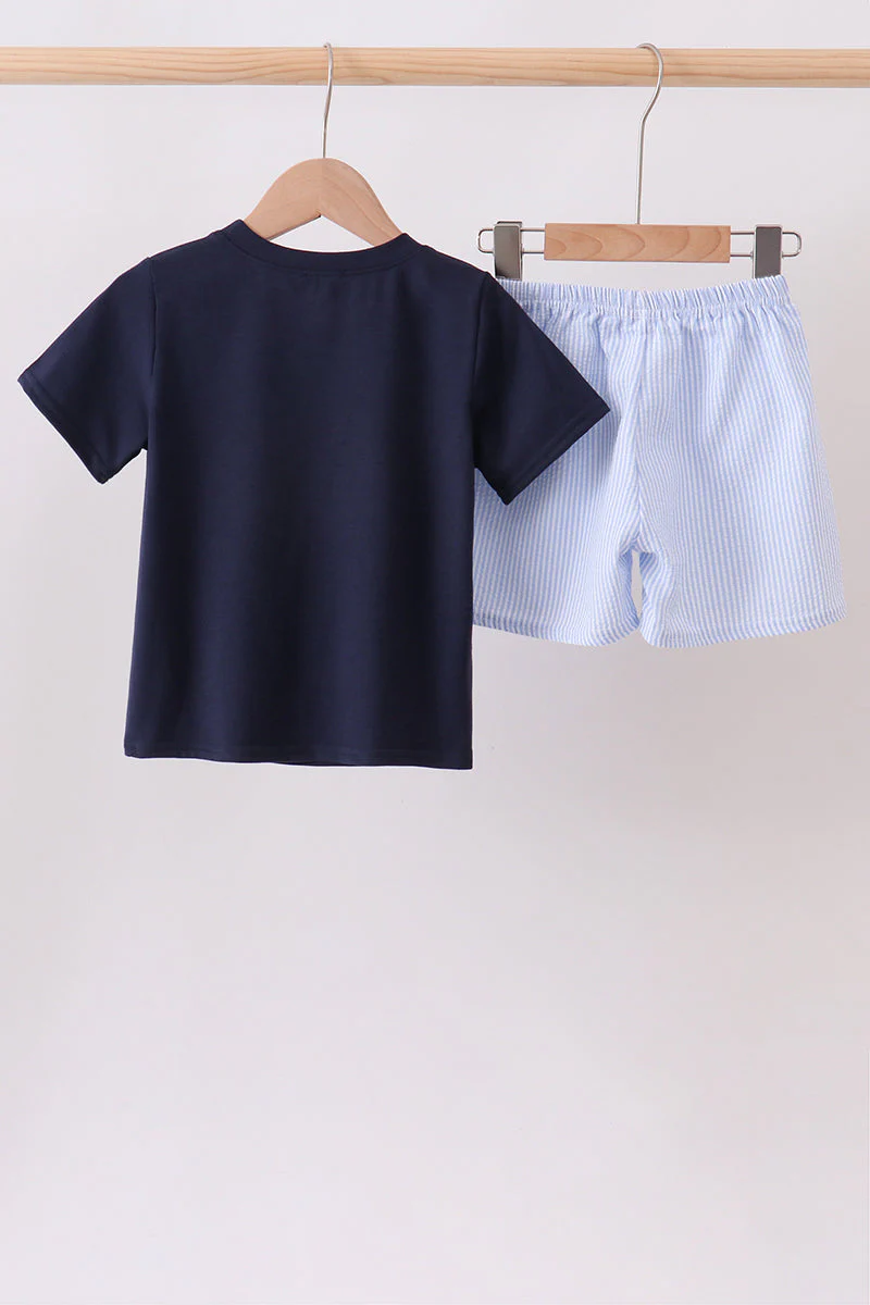 Navy Puppy Applique Seersucker Set - Image 5
