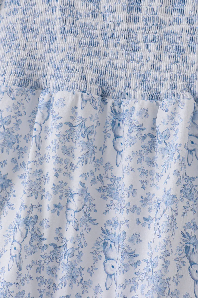Navy smocked floral puff sleeve dress - Image 3