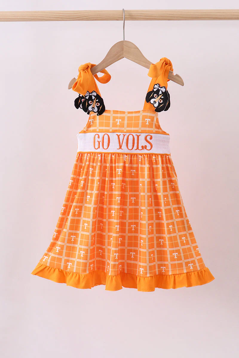 Orange Tennessee go vols embroidery plaid dress