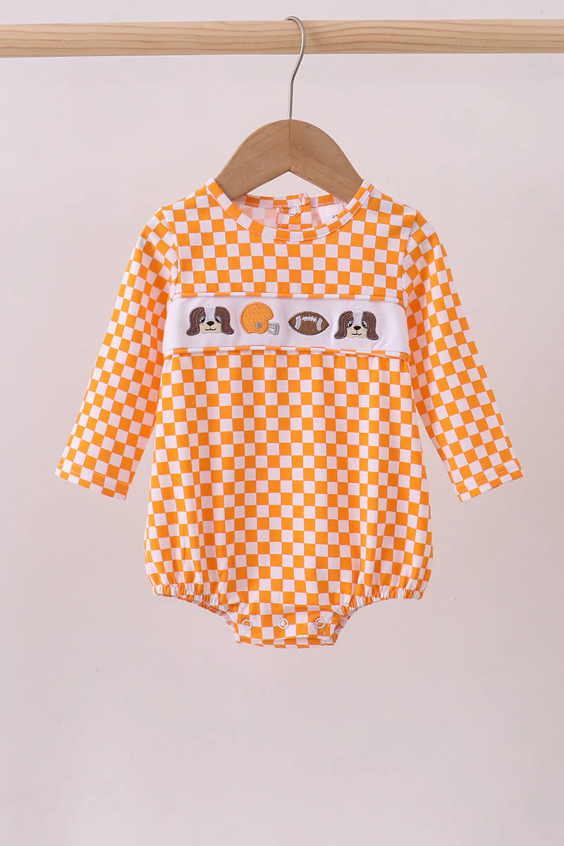 Orange Tennessee puppy bow embroidery checkered bubble