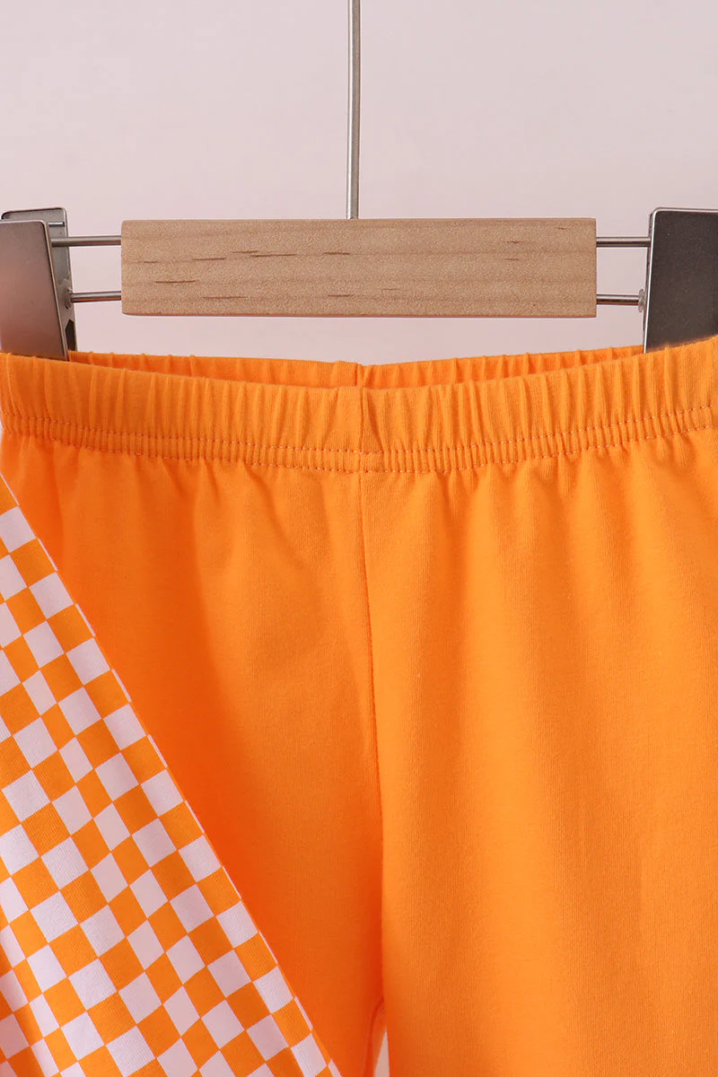Orange Tennessee puppy bow embroidery checkered ruffle pants set - Image 2