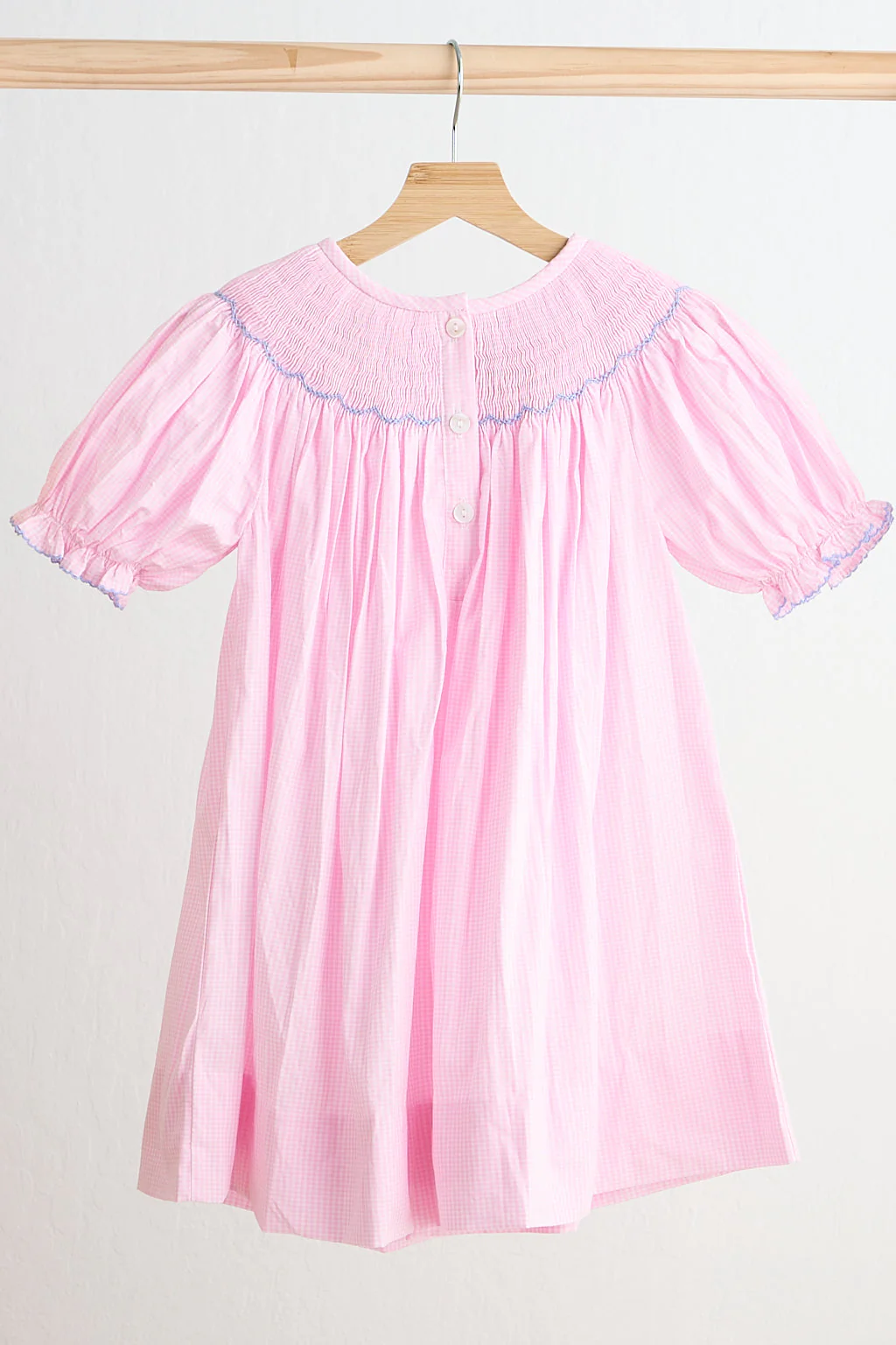 Pink alpaca hand smocked gingham dress - Image 3