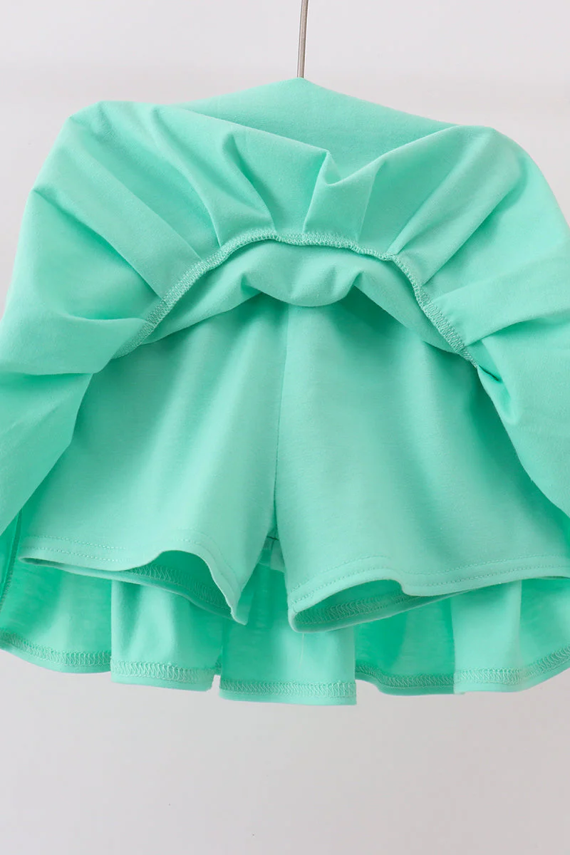 Pink apple bow embroidery skorts set - Image 3