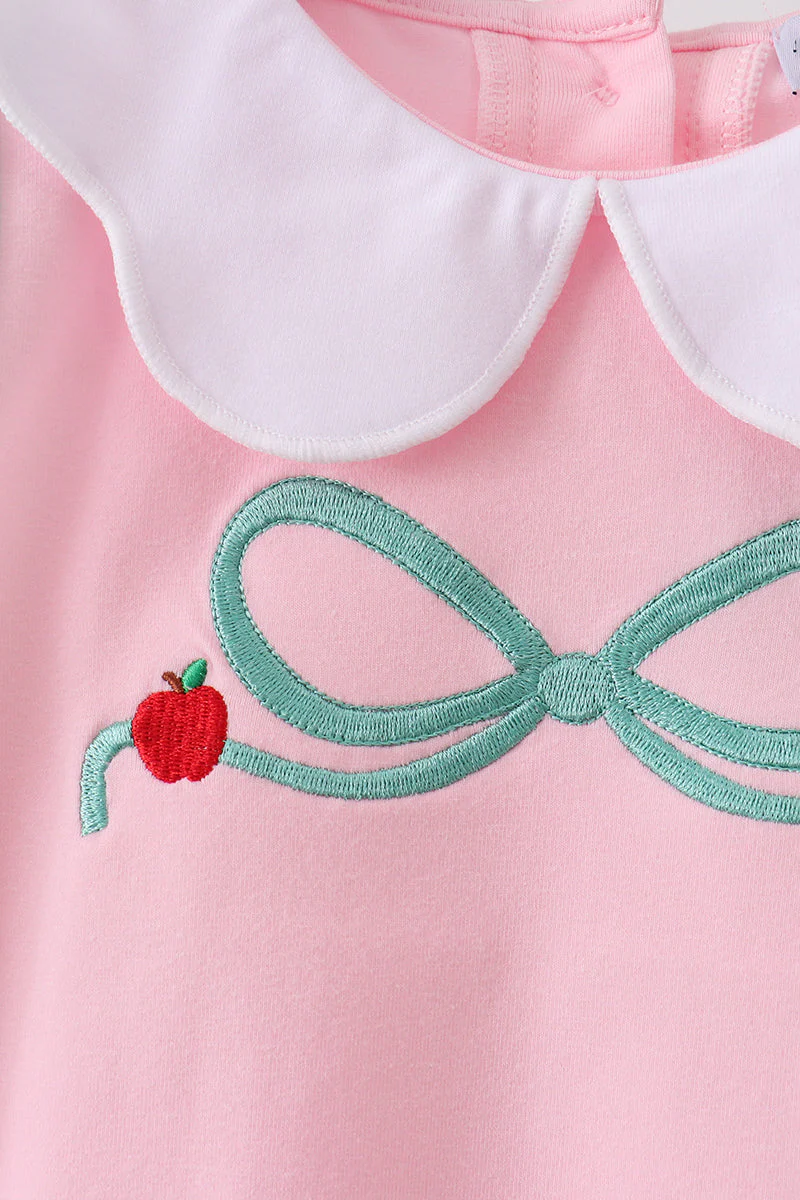 Pink apple bow embroidery skorts set - Image 4