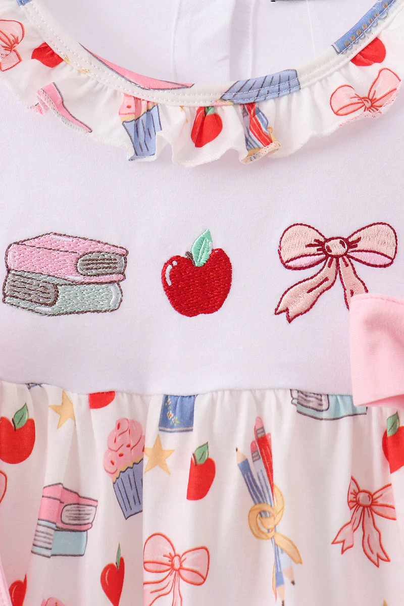 Pink Apple Embroidered Dress - Image 3