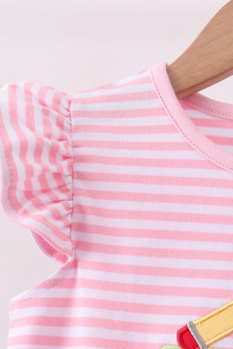 Pink Apple Pencil Embroidery Short Set - Image 4