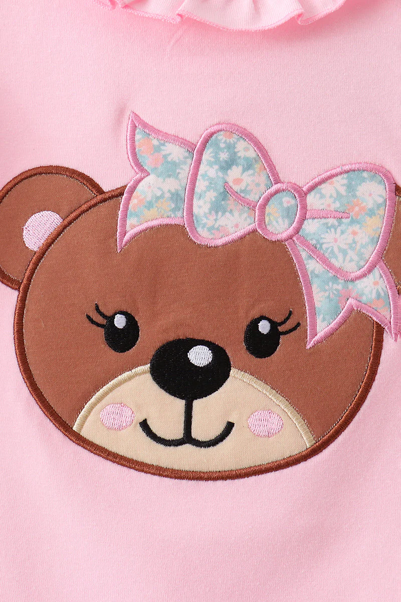 Pink Bear Floral Applique Skorts Set - Image 2