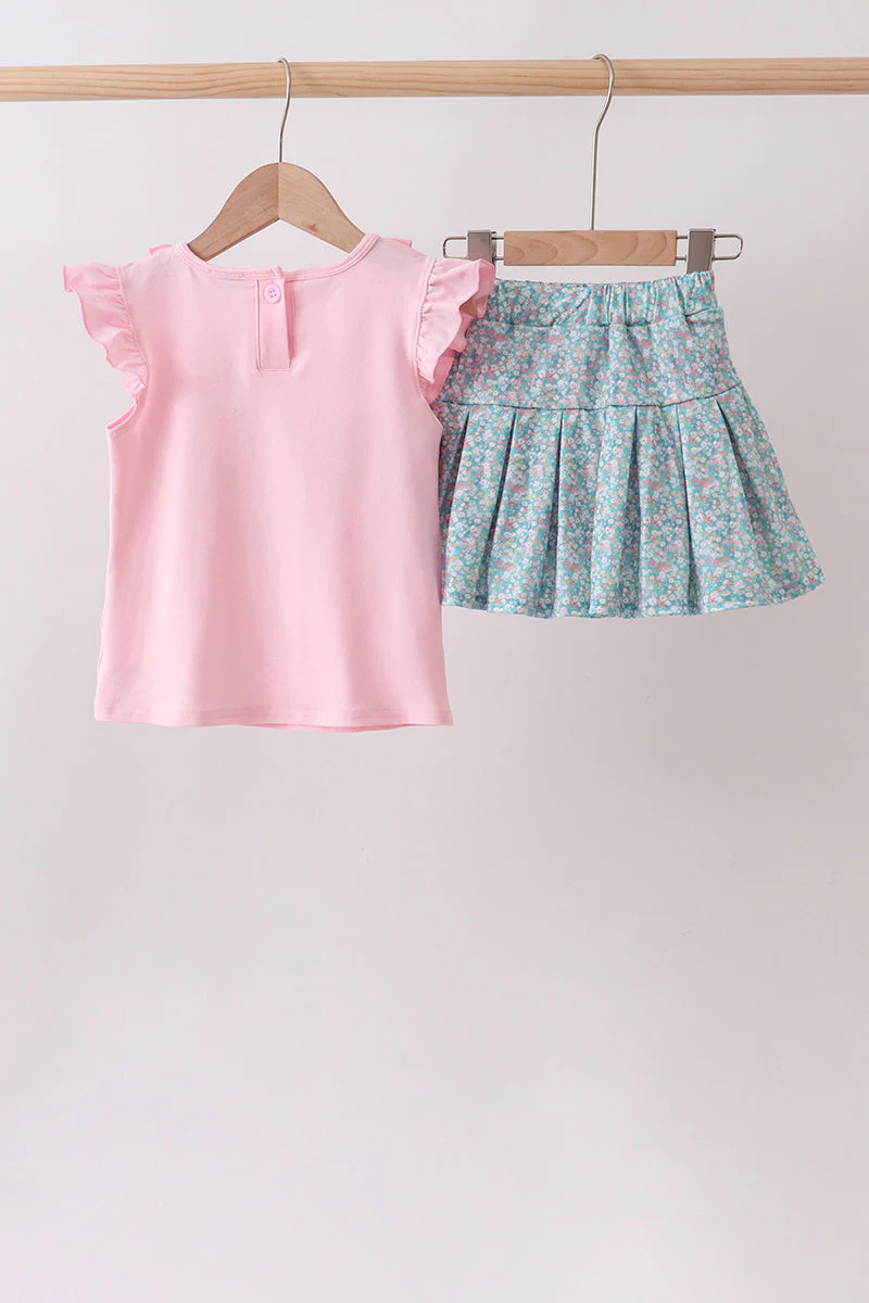 Pink Bear Floral Applique Skorts Set - Image 6
