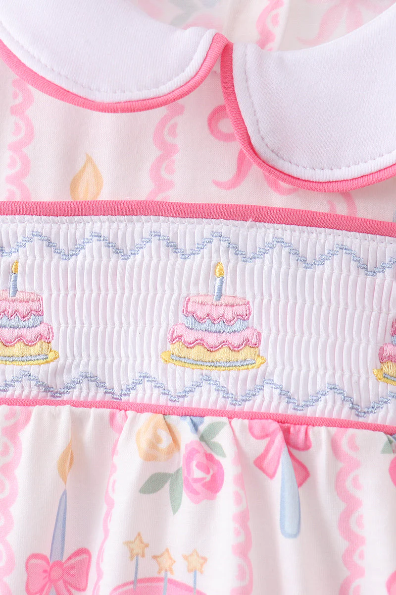 Pink birthday cake smocked bubble - Image 2