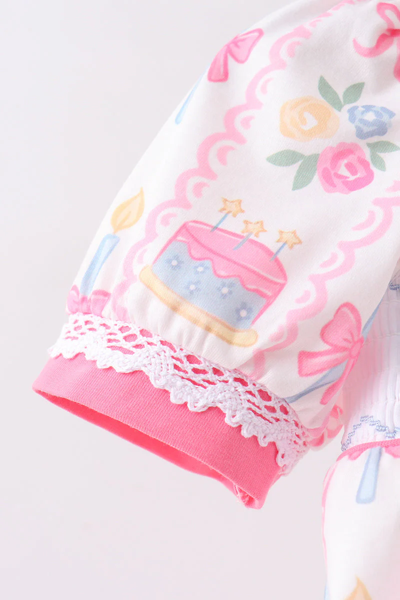 Pink birthday cake smocked bubble - Image 3