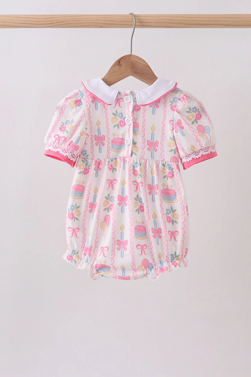 Pink birthday cake smocked bubble - Image 5