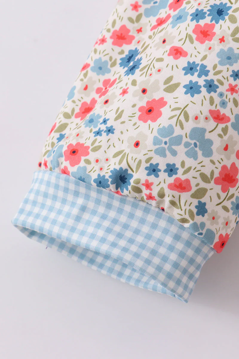 Pink&blue floral print women dress - Image 2