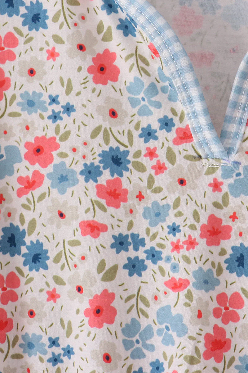Pink&blue floral print women dress - Image 3