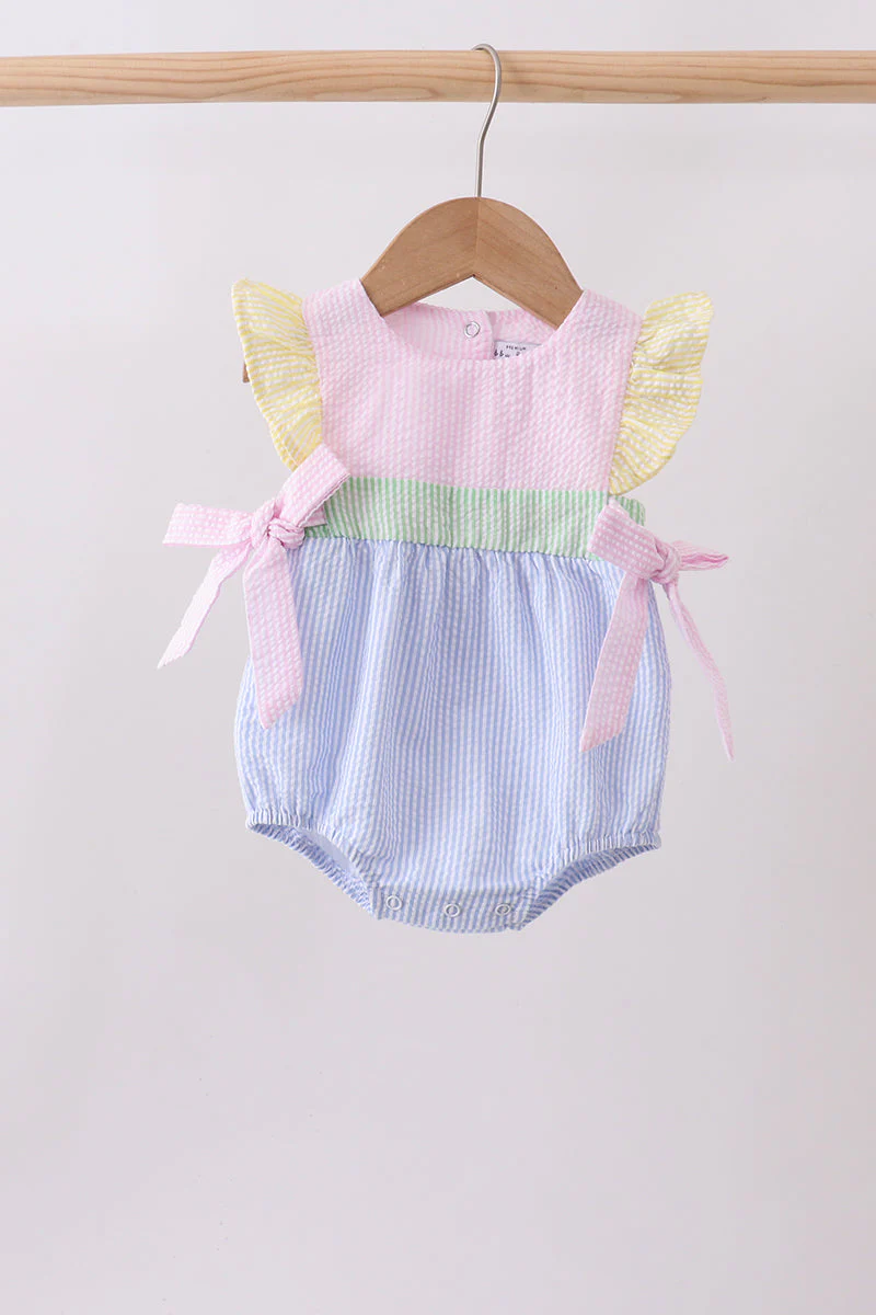 Pink&blue seersucker ruffle bubble
