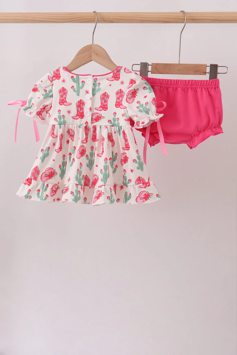 Pink Boots Smocked Bloomer Set - Image 4