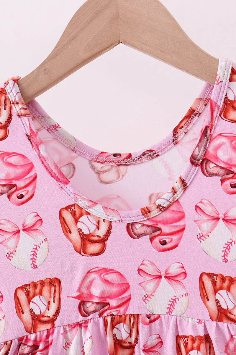 Pink bow baseball bamboo jumpsuit - Image 5