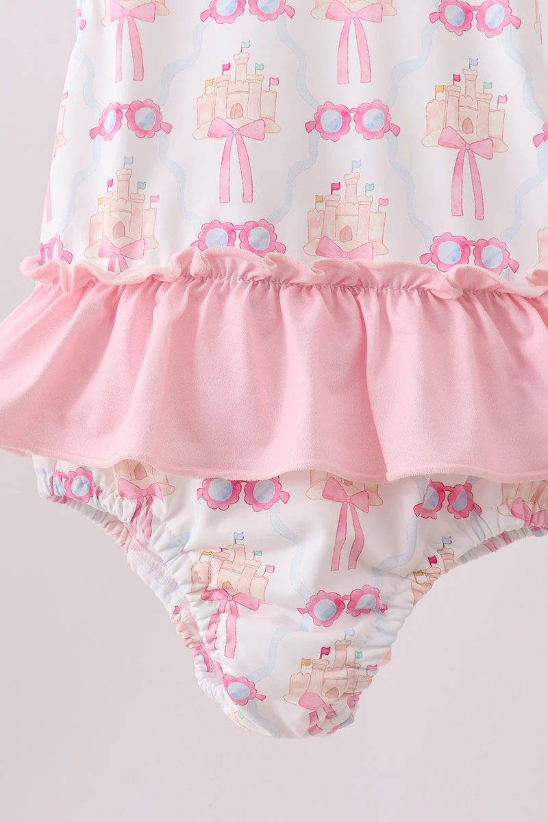 Pink bow castle ruffle one-piece swimsuit - Image 4