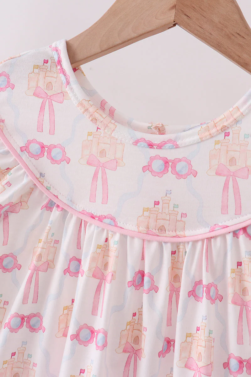 Pink bow castle ruffle shorts set - Image 2