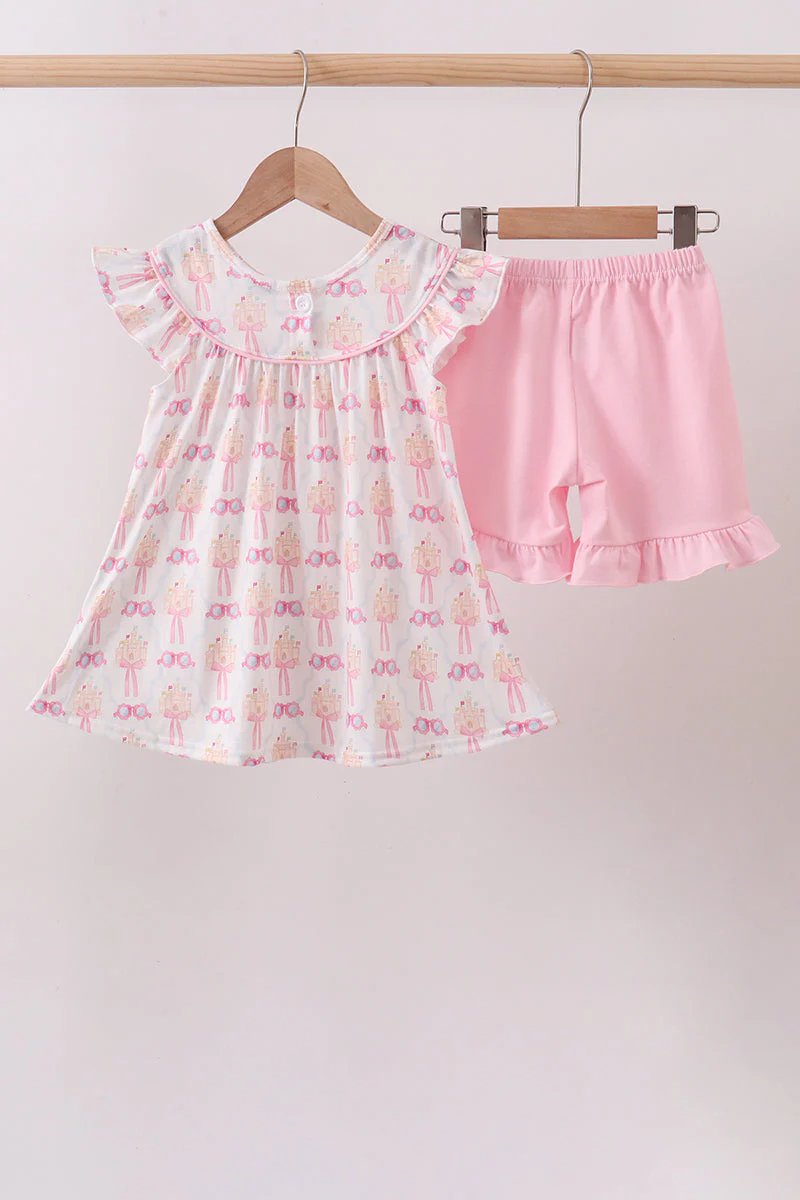Pink bow castle ruffle shorts set - Image 5