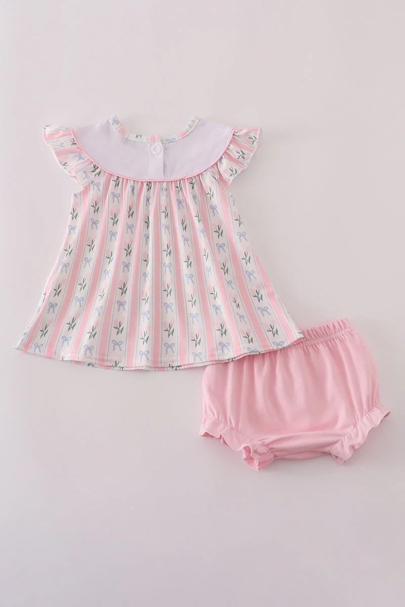 Pink Bow Embroidered Bow Bloomer Set - Image 5