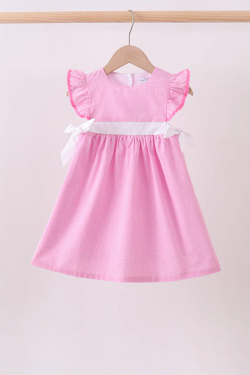 Pink bow gingham ruffle dress