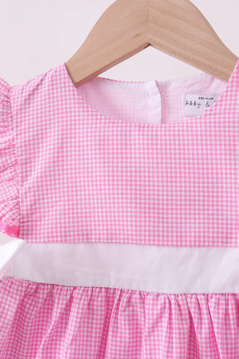 Pink bow gingham ruffle dress - Image 2
