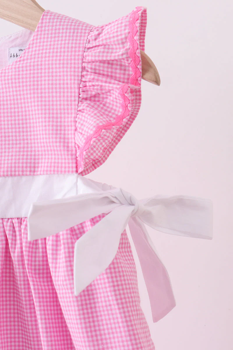 Pink bow gingham ruffle dress - Image 3
