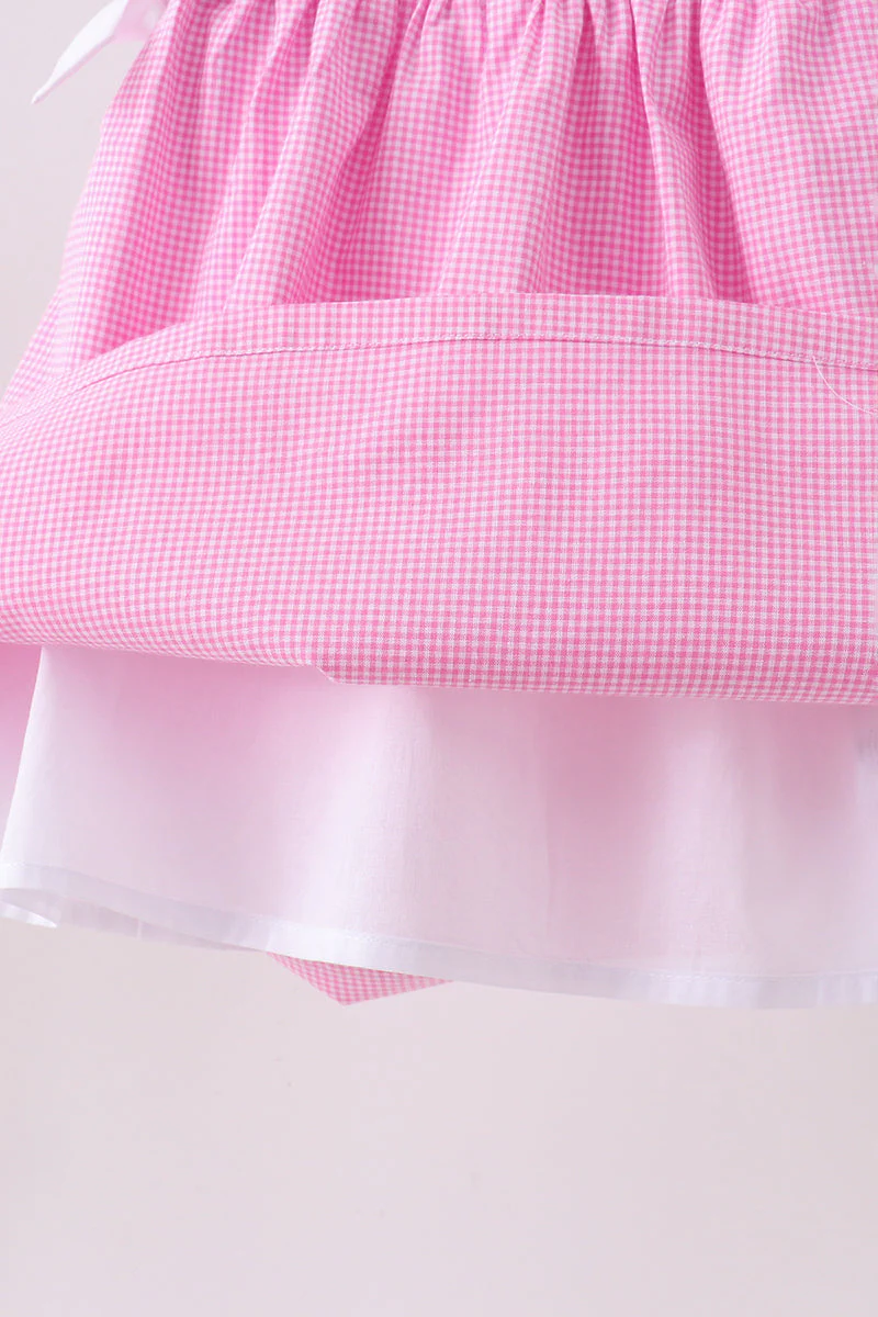 Pink bow gingham ruffle dress - Image 4