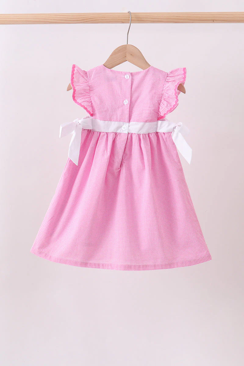 Pink bow gingham ruffle dress - Image 5