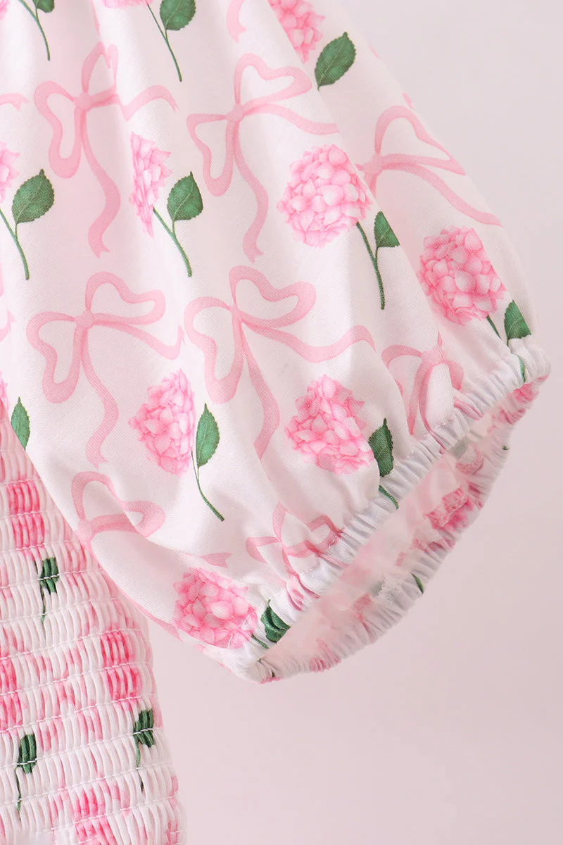 Pink bow hydrangea smocked women dress - Image 3