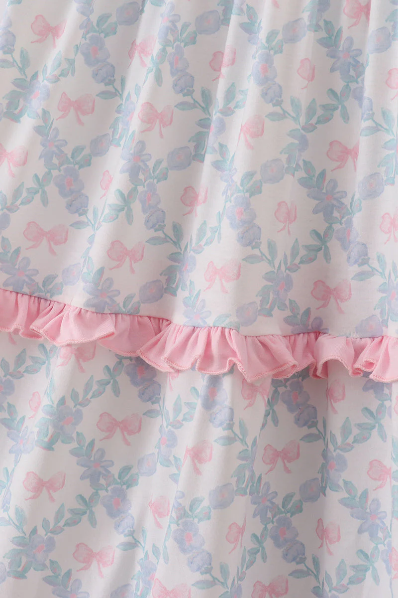 Pink bow print ruffle mom dress - Image 3
