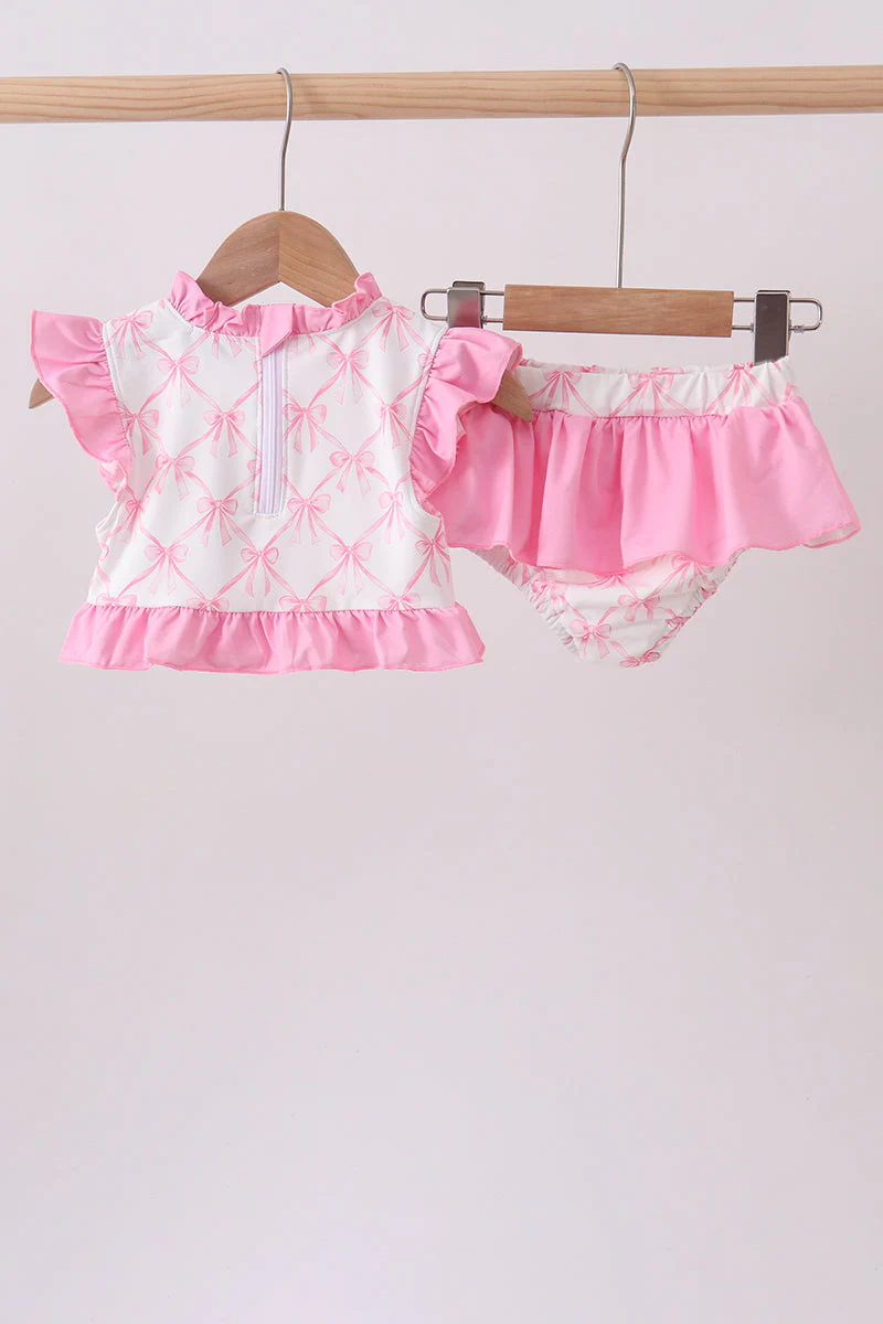 Pink bow ruffle 2pc swimsuit - Image 5