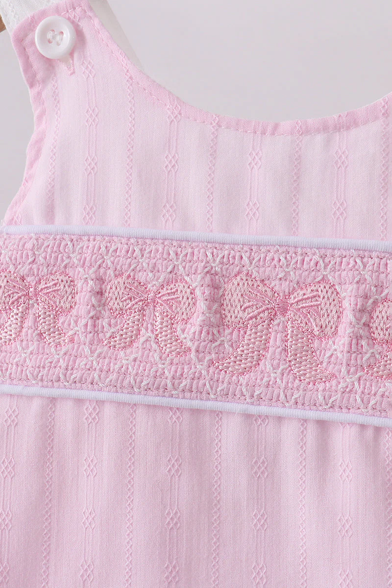 Pink bow smocked bloomer set - Image 2