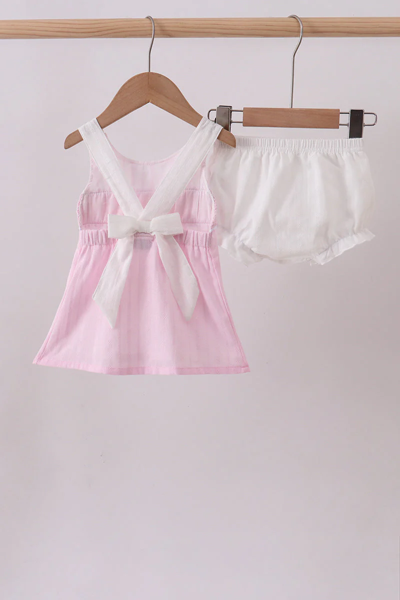 Pink bow smocked bloomer set - Image 5