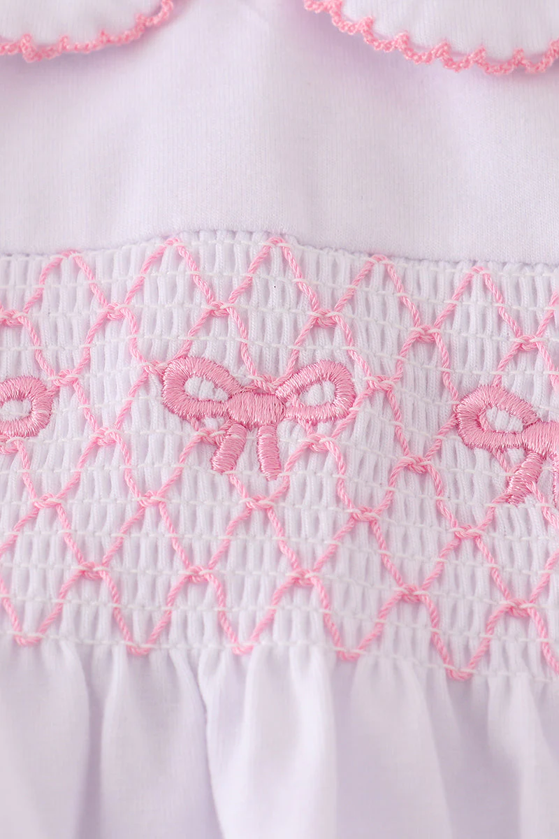 Pink bow smocked bloomer set - Image 4