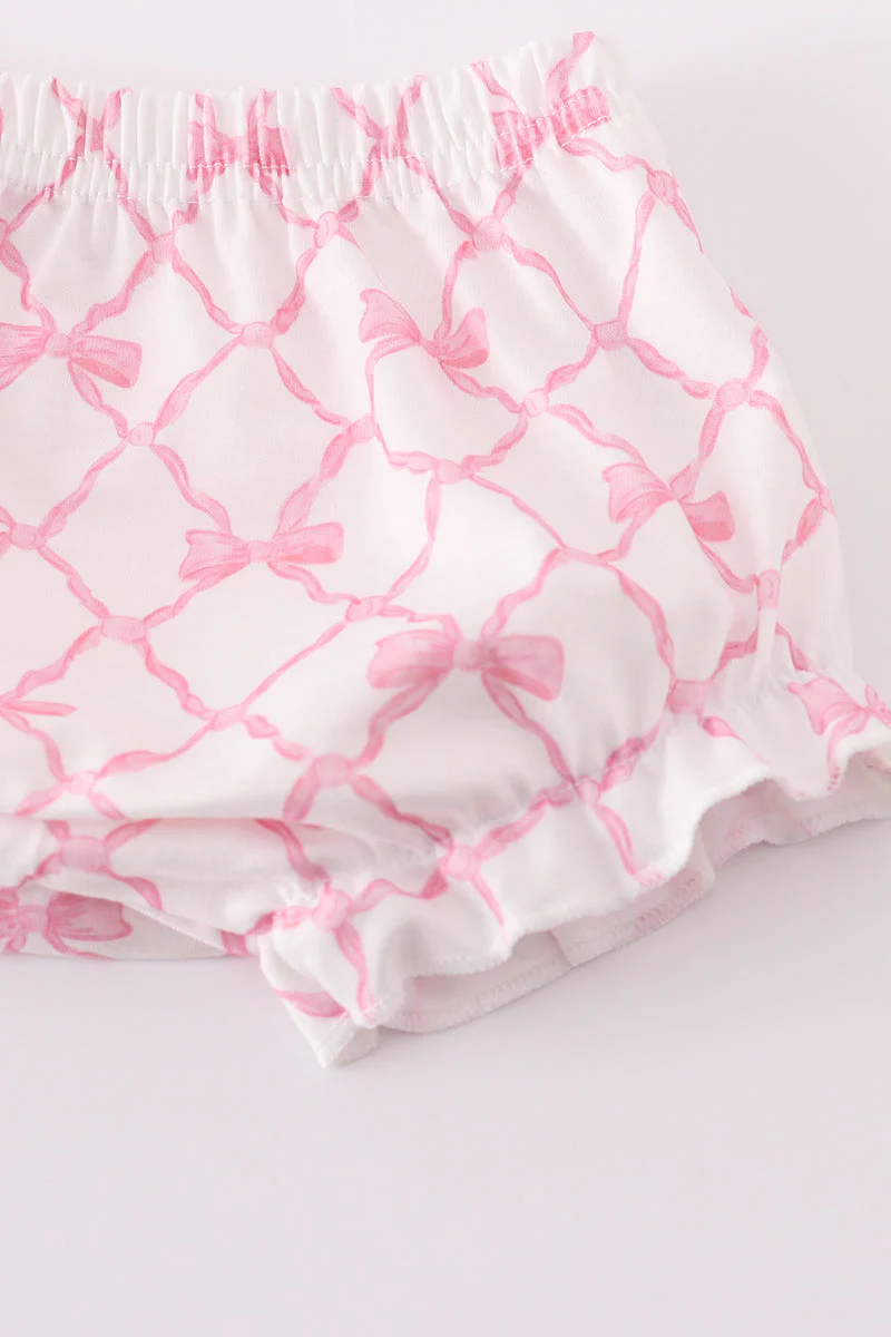 Pink bow smocked bloomer set - Image 5